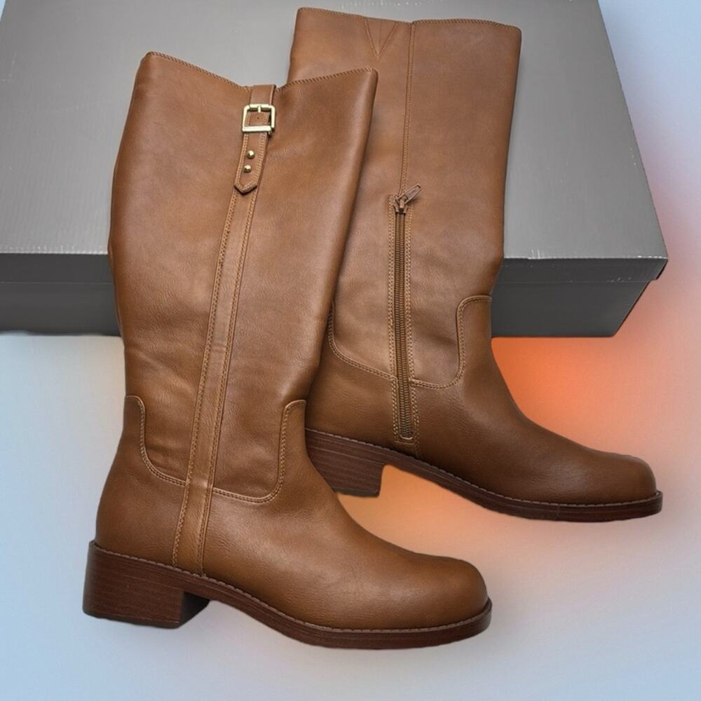 FALLS CREEK Women's 9 Camel Brown Faux Leather Riding Boots